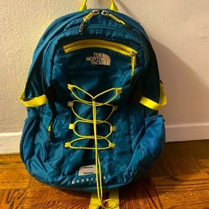 Northface Teal and Lime Green Padded Hiking and Traveling Backpack